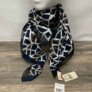 Elaine Gold Geometric Abstract Print Square Scarf Navy Blue Black White NWT
